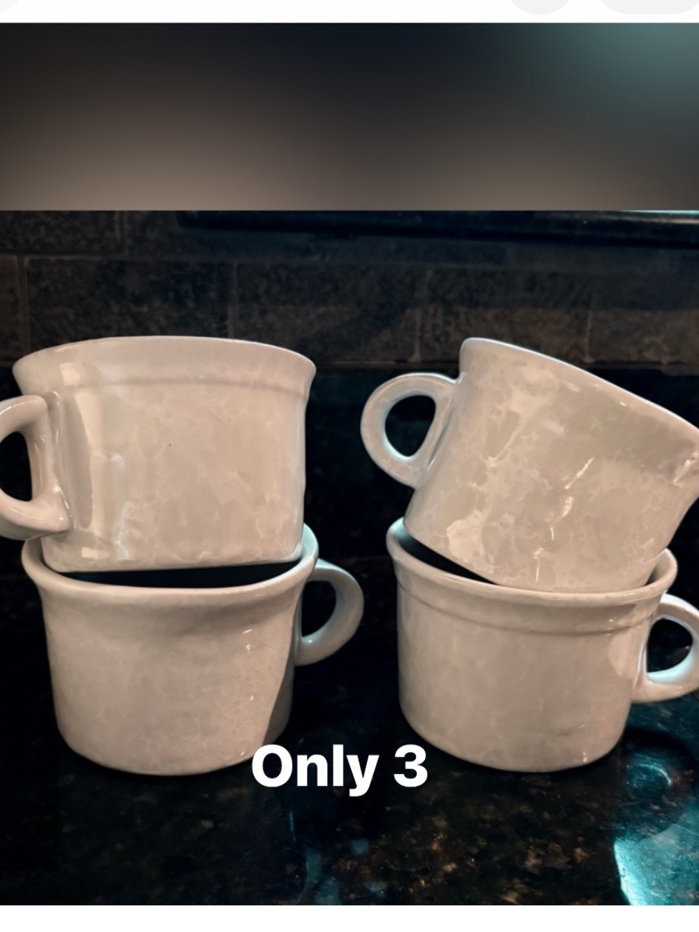 Bennington Pottery 1986 Sponge ware White on White 8 oz Mugs  - Set of 3